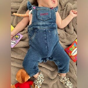 Guess jeans 3-6 month overalls with pink and heart details